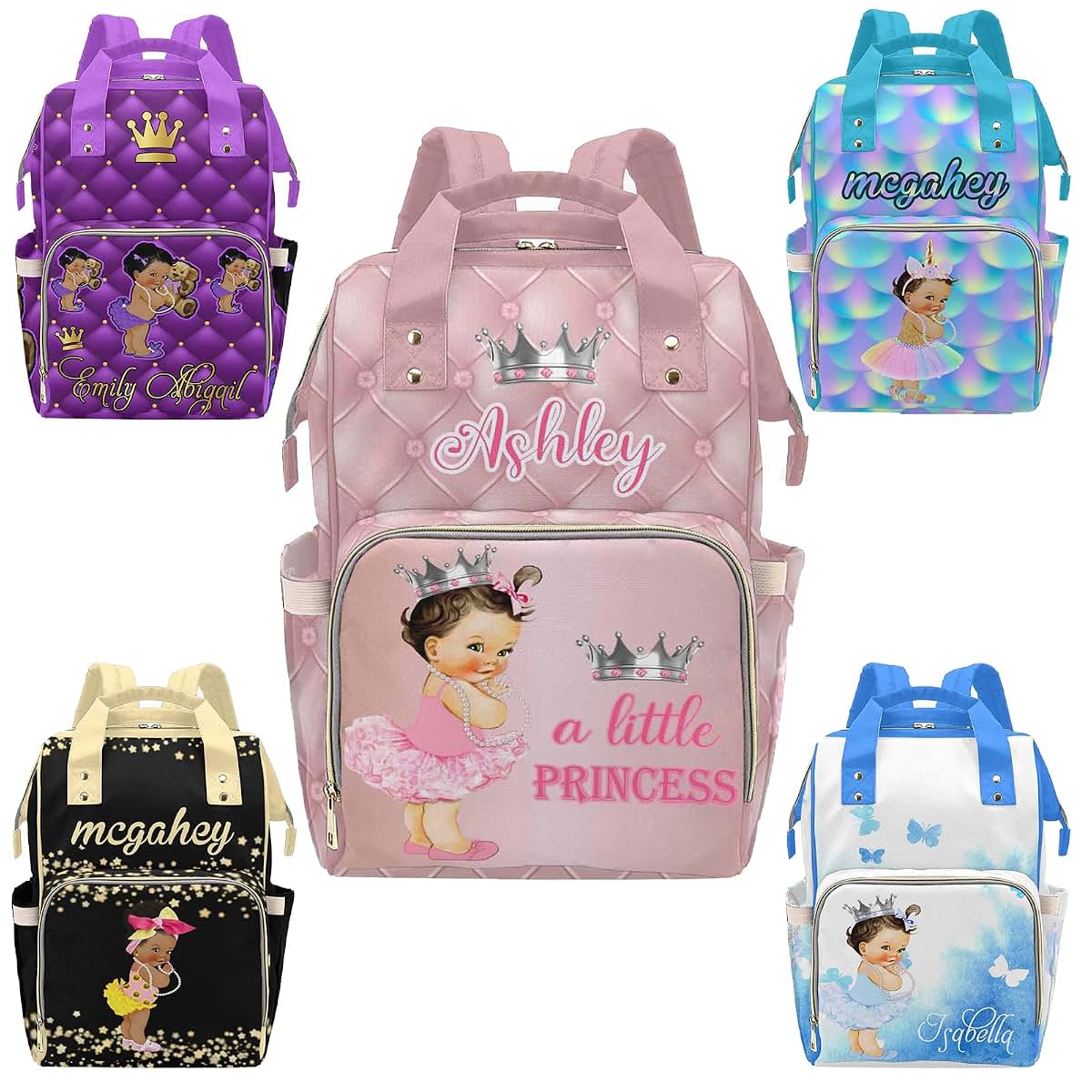 VIPOPSA Personalized Diaper Bag a Little Princess Girls Backpack Custom Mommy Bag Casual Daypack Customized Gift for