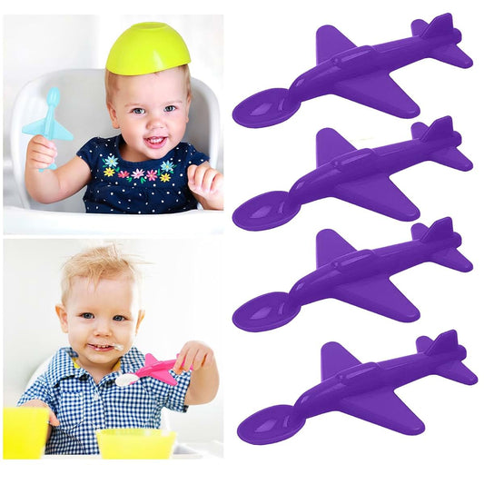 Blowest 4pc Plastic Airplane Spoon For Kids In Purple
