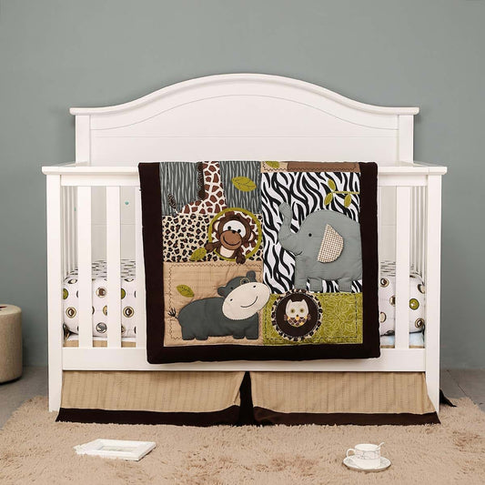 CribMATE 4 PCs Brown Safari Nursery Crib Bedding Set Baby Boy Forest Animal Cot Bedding Set 1 Quilt 2 Fitted Sheet 1