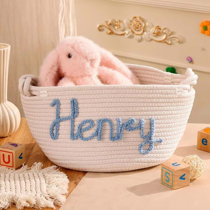 DOYOUWE Personalized Baby Gift Basket, Custom Name Cotton Rope Toys Storage Box For Newborn Boys/Girls, Nursery Decor (photo 2)
