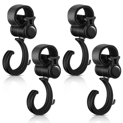 Piriuuo 4 Pcs Walker Hooks Wheelchair Hanging Hooks 360° Rotation Stroller Hooks Stroller Hanger Diaper Bag Hanger