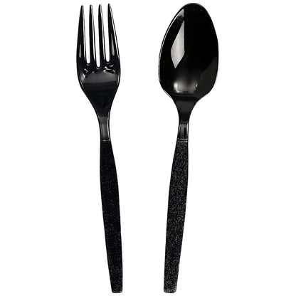 Fun Express Black Fork and Spoon Plastic Cutlery Set