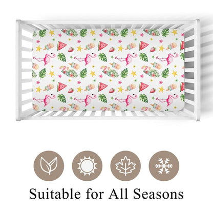 Wicbfdfv Pink Flamingo Beach Fitted Crib Sheet (photo 2)