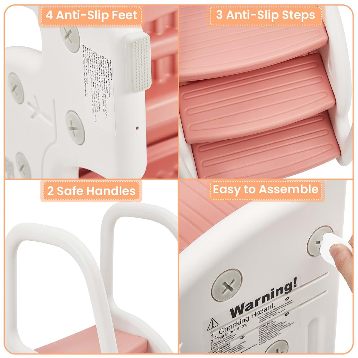 Idealhouse Toddler 3 Step Stool With Side Handles In Pink (photo 4)