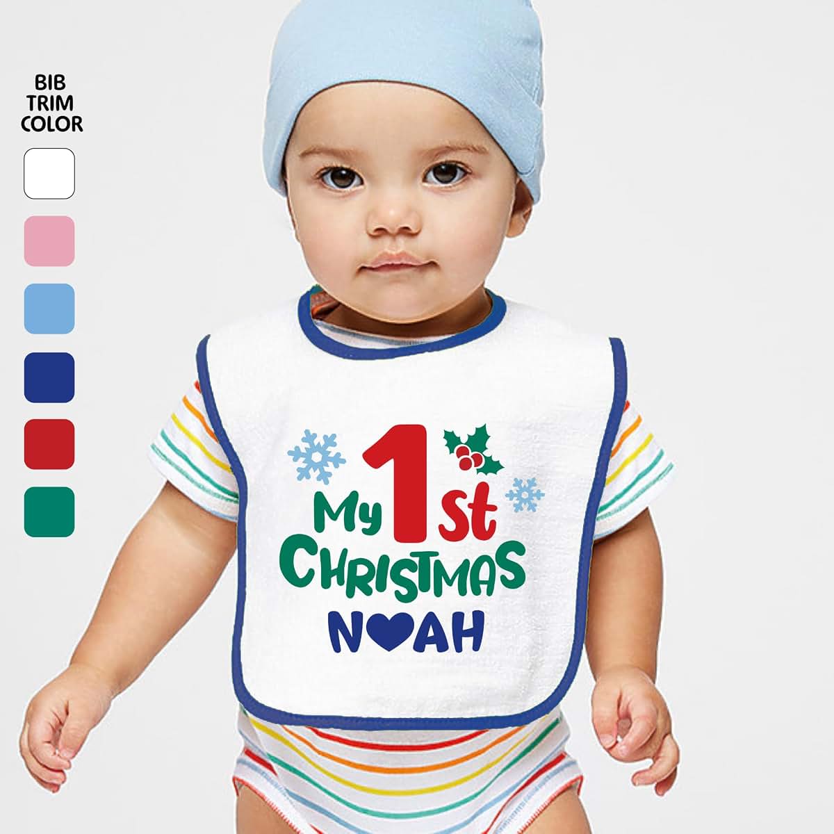 Smiling Jindo Personalized My 1st Christmas Baby Bib With Custom Name (photo 3)
