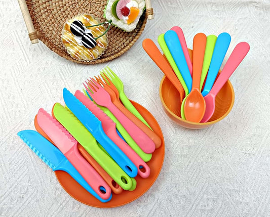 Jawbush Kids 9-Piece Plastic Cutlery Set With Forks, Spoons, And Knives