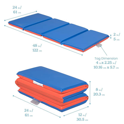ECR4Kids Premium Folding Rest Mat, 4-Section, 2in, Sleeping Pad, Blue/Red (photo 2)