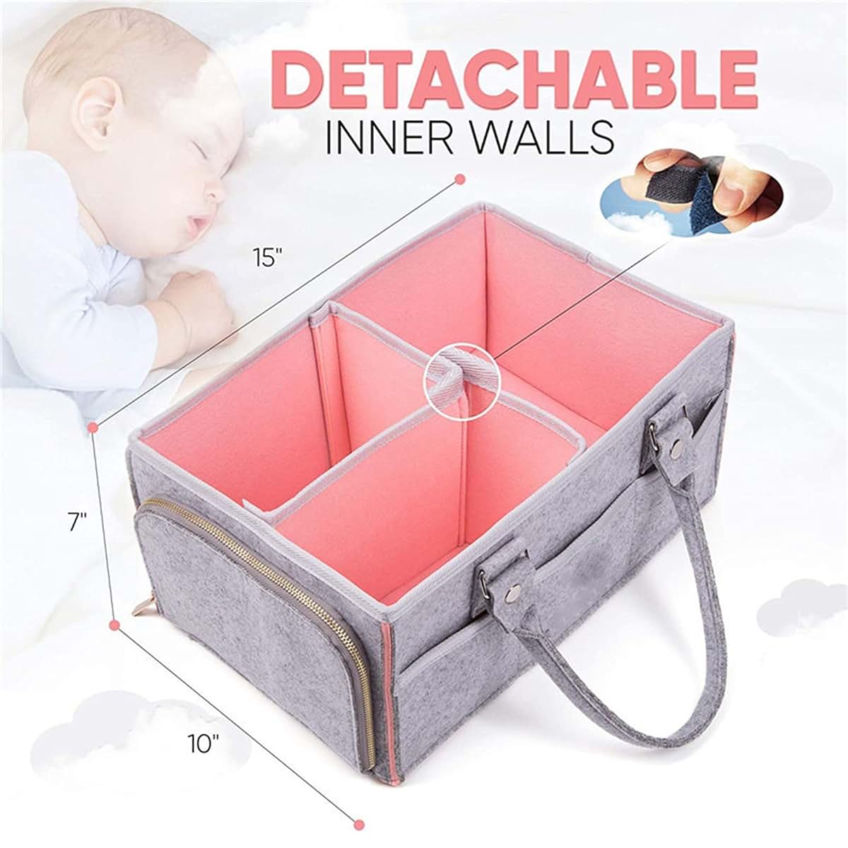 iKenta Felt Baby Diaper Organizer, Nursery Storage Bin Car Organizer for Diapers and Baby Wipes,Baby Caddy organizer (photo 3)