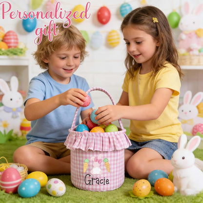 Personalized Embroidered Easter Basket with Rabbit Ears