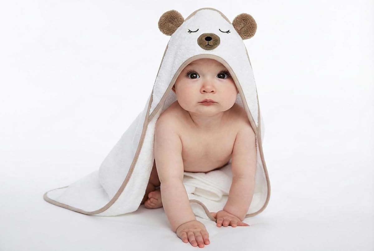 Midnight Warm Organic Baby Hooded Bath Towel 30x30 Inch - Bear