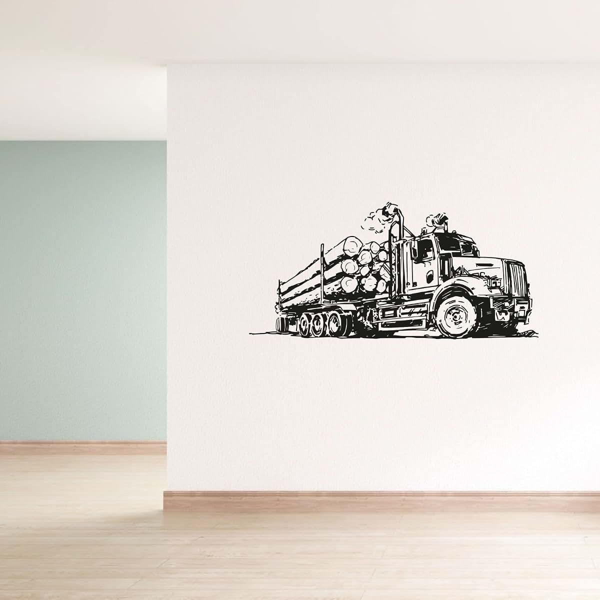 All Things Valuable Logging Truck Monster Truck Wall Sticker Art Decal (14x20 Inch)