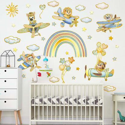 Rainbow Animal Wall Stickers Set for Kids' Nursery Decor