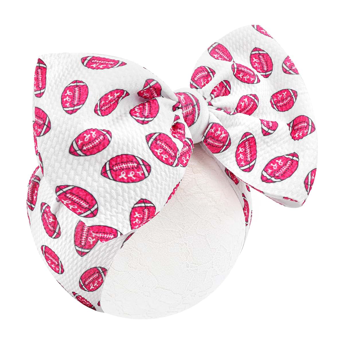 BabyOneStop Yanjie 7-Inch Pink Football Bow Headband For Infants