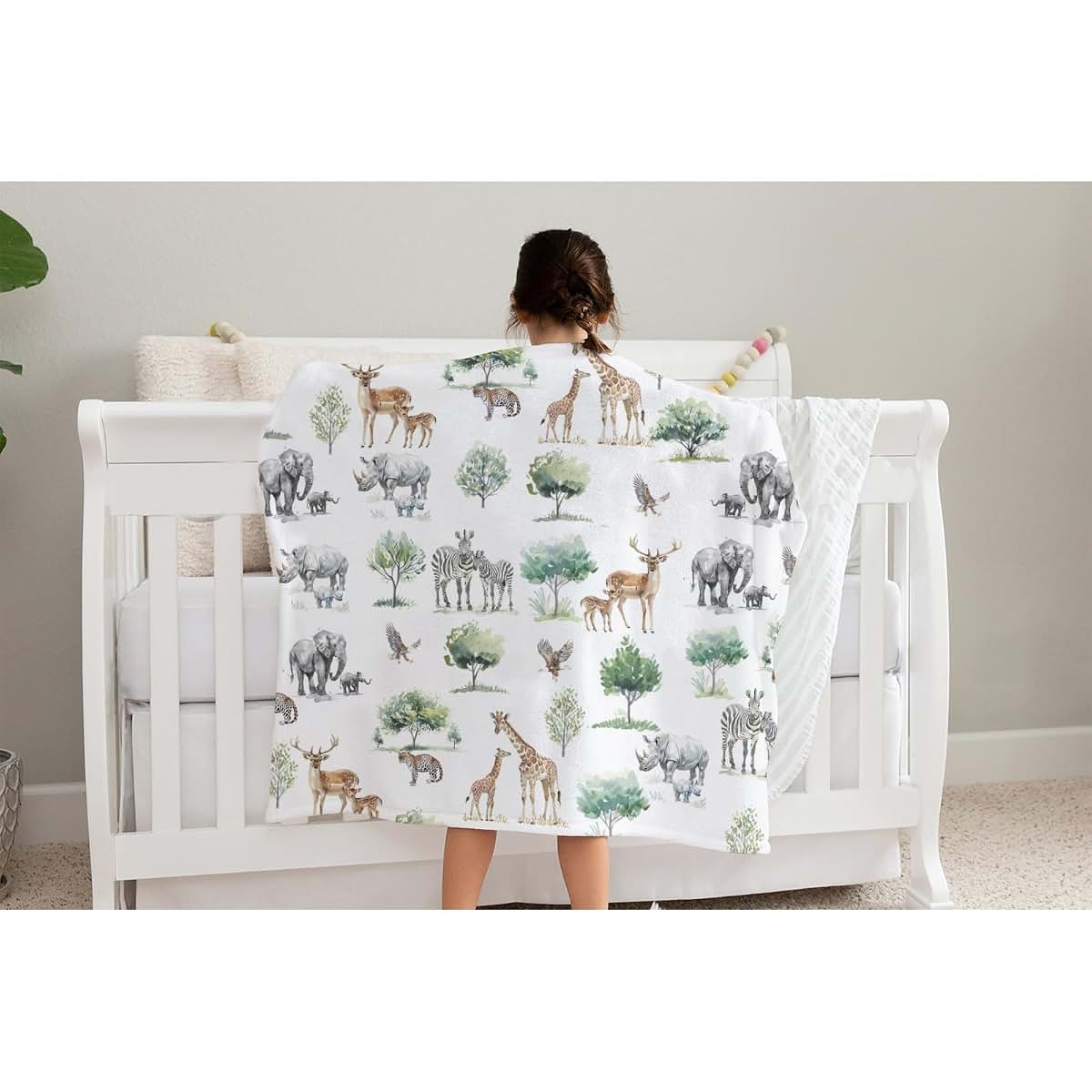 SqtmuHLuo Safari Jungle African Savannah Animal Baby Blanket for Boys Girls Gender Neutral Elephant Giraffe Zebra Rhino