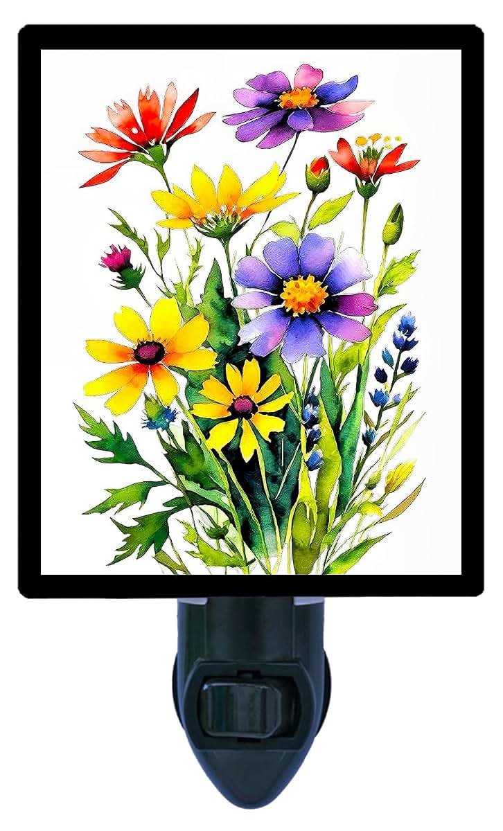 Night Light Designs Painted Petals Night Light with Rotating Plug and Glass Front