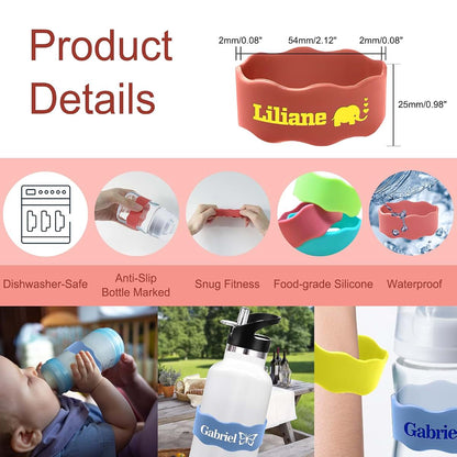 Farmelov Custom Baby Bottle Labels for Daycare Silicone Water Bottle Name Bands Personalized Reusable Baby Bottle (photo 4)