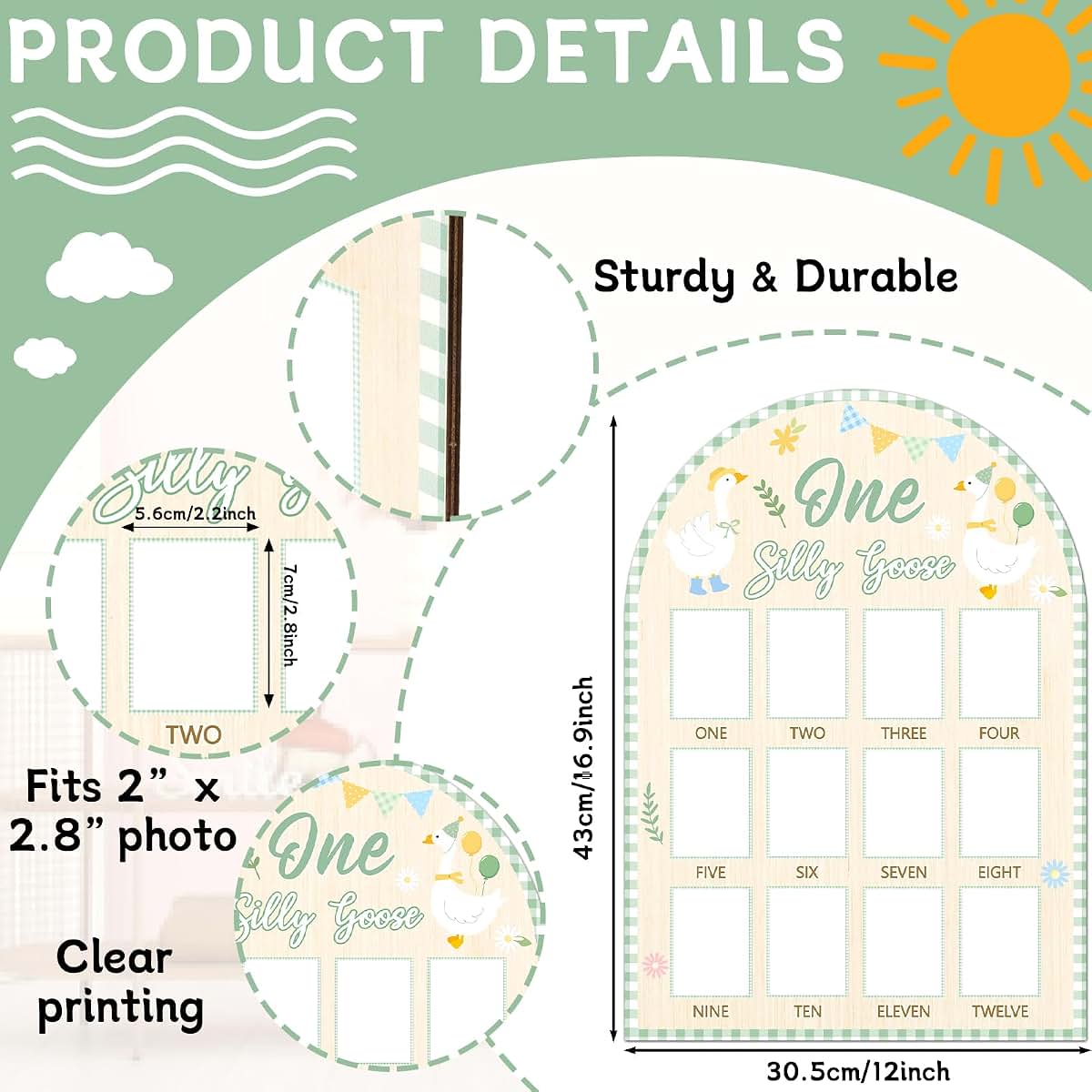 XJellyfish Design One Silly Goose Monthly Milestone Photo Board