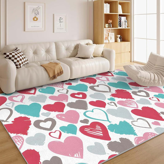 dyausi Love Heart Rug, 3x5 Rug, Geometric Area Rug for Bedroom Decor, Small Non-Slip Washable Rug, Cartoon Graffiti