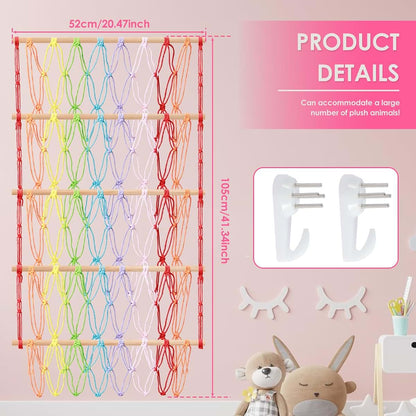 Stuffed Animal Storage Hammock Net, 52x105cm Cotton Rope Wall Hanging Organizer for Nursery