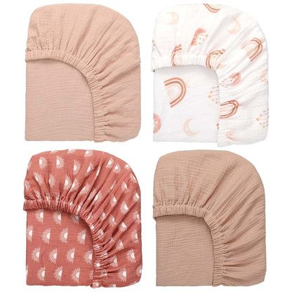 Mindsoft 4 Pack Boho Muslin Fitted Crib Sheets for Nursery Decor