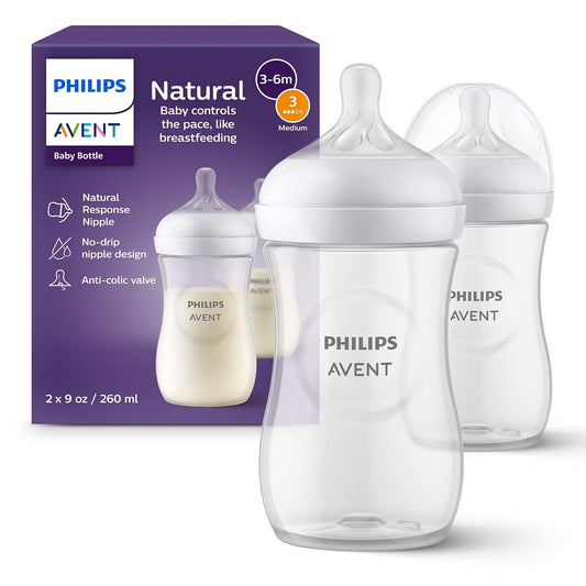 Philips Avent Natural Baby Bottles, 9 oz, Medium Flow, 2-Pack