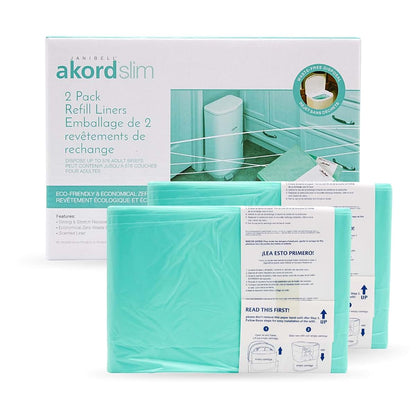 Janibell Akord Slim Adult Diaper Pail Refill Liners, 2 Count, Odor Locking, Fits Akord 280