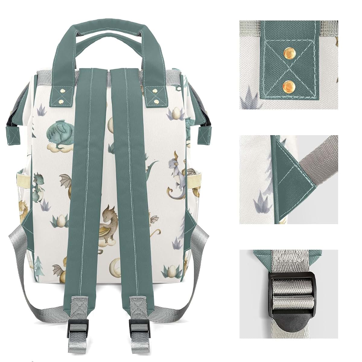 LiSoAkWE Dragon Forest Watercolor Personalized Diaper Bag with Name,Customized Nappy Backpack with Thermal Pockets