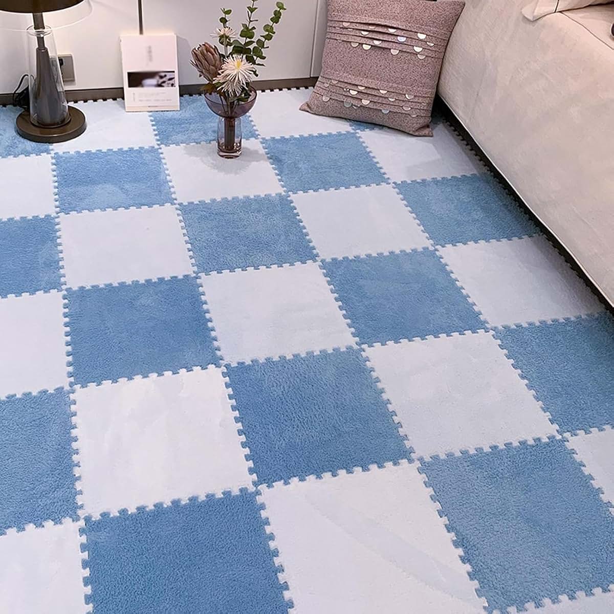 LBAawxe Square Foam Floor Mat, Plush Interlocking Carpet Square, Washable, Puzzle Rug, Non-Slip Soft Interlocking