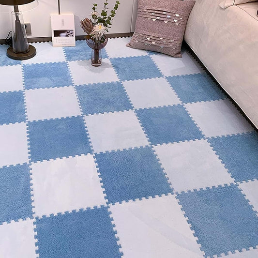 LBAawxe Square Foam Floor Mat, Plush Interlocking Carpet Square, Washable, Puzzle Rug, Non-Slip Soft Interlocking