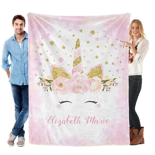 ColorAce Personalized Custom Unicorn Blanket for Girls Custom Baby Blanket with Name for Girls Baby Girl Gifts