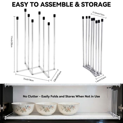 Hogarbliss Foldable Baby Bottle Drying Rack, 8-Pole Stainless Steel Collapsible Dryer for Bottles, Cups and Reusable (photo 2)