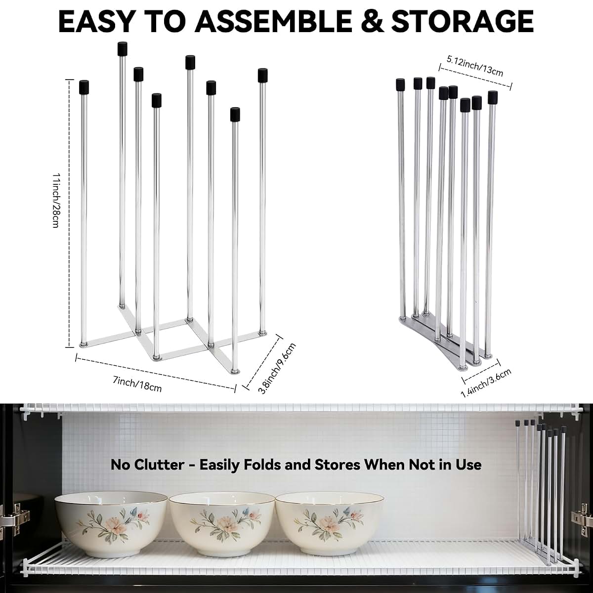 Hogarbliss Foldable Baby Bottle Drying Rack, 8-Pole Stainless Steel Collapsible Dryer for Bottles, Cups and Reusable (photo 2)