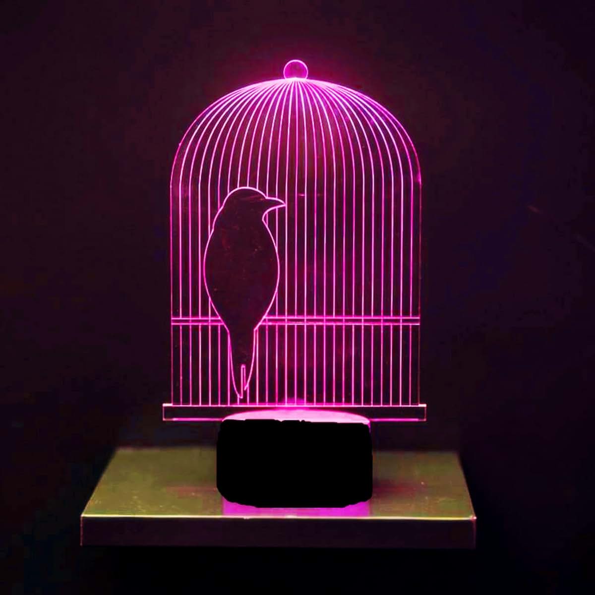 Jinnwell 3D Birdcage Night Light Lamp Illusion 7 Color Changing Touch Switch Table Desk Decoration Lamps Acrylic Flat (photo 2)