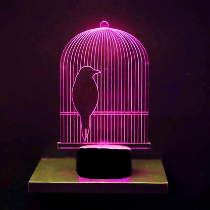 Jinnwell 3D Birdcage Night Light Lamp Illusion 7 Color Changing Touch Switch Table Desk Decoration Lamps Acrylic Flat (photo 2)