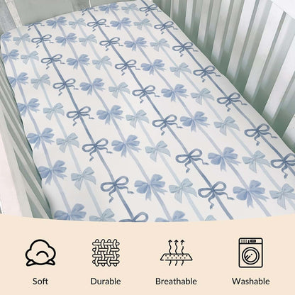 Cstdyfrv Pink Valentine Bows Striped Baby Girls Fitted Crib Sheet