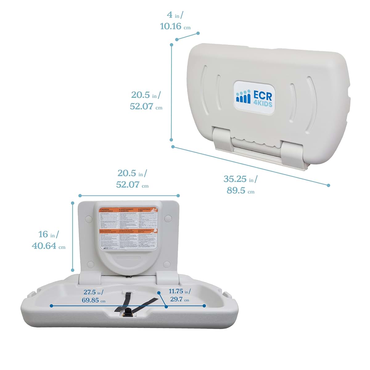 ECR4Kids Horizontal Wall-Mounted Baby Changing Station, Slim, White Granite (photo 2)
