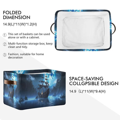 Maunzc Collapsible Canvas Storage Bins with Leather Handles