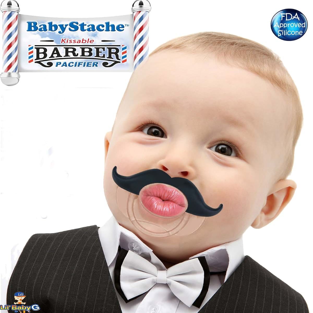 BabyStache Funny Baby Pacifier Mustache Barber Black
