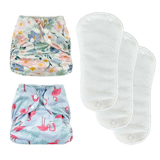 BISENKID 2 Pack Waterproof Cloth Diapers Rubber Pants for Toddlers - Adjustable Outer Shell with 3 Pack Absorbent