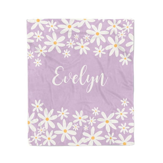 Lovable Gift Co Floral Personalized Baby Girl Blanket, Purple Daisies, Custom Name Gift (50 x 60 Toddler/Kids)
