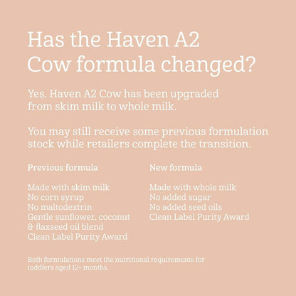 Haven A2 Cow Toddler Formula, Grass-Fed Whole Milk, 12+ Months, 14.1oz (6 Pack)
