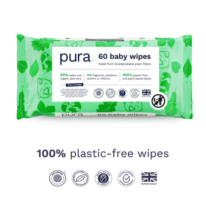Pura Natural Baby Wipes 99% Water Unscented