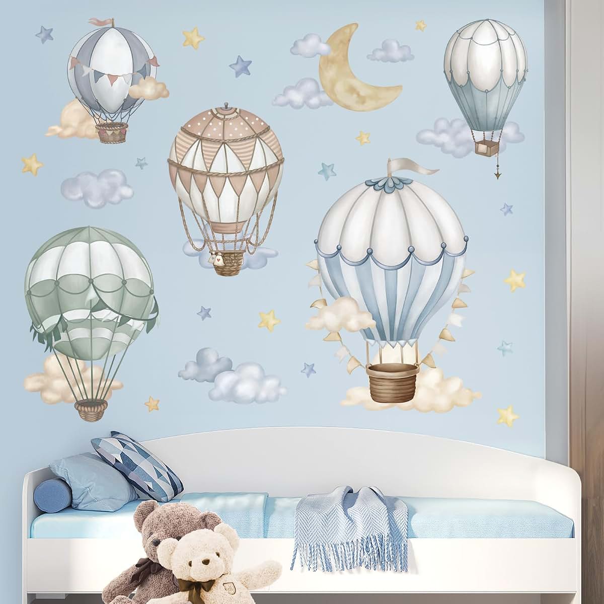 wondever Hot Air Balloon Wall Decals Star Moon Cloud Balloons Wall Stickers