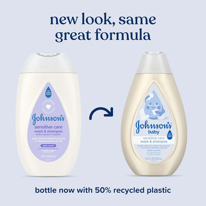 Johnson's Baby Sensitive Care Baby Wash & Shampoo, 13.6 fl oz, 2-in-1 Daily Moisturizing Cleanser