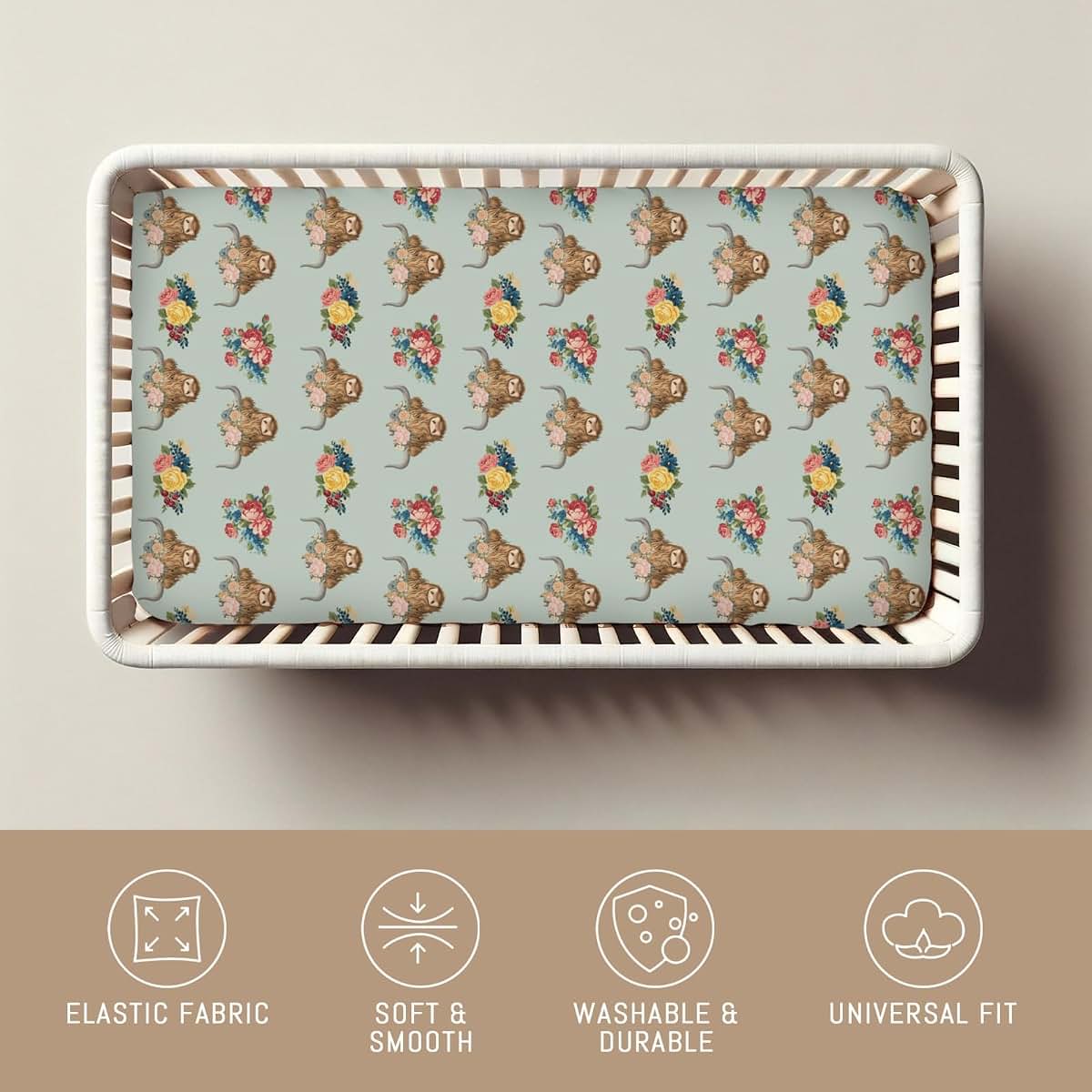Selgkds Cowgirl Highland Cow Flowers Baby Crib Sheets (photo 4)
