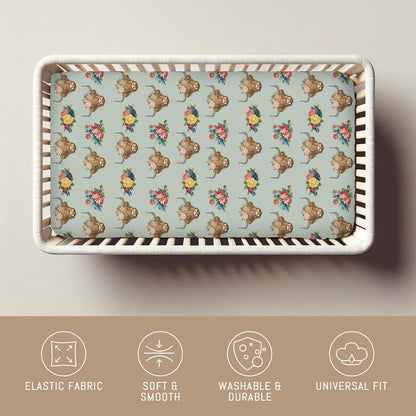 Selgkds Cowgirl Highland Cow Flowers Baby Crib Sheets (photo 4)