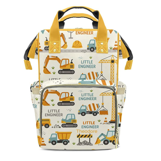 YallLocoMo Personalized Diaper Bag Backpack Gift Watercolor Little Engineer Excavator Cute Versatile Travel Bag: Large