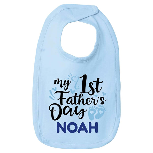 Smiling Jindo Personalized My 1st Father’s Day Baby Bib – Cute Footprint Design, Custom Name – Soft Cotton Jersey