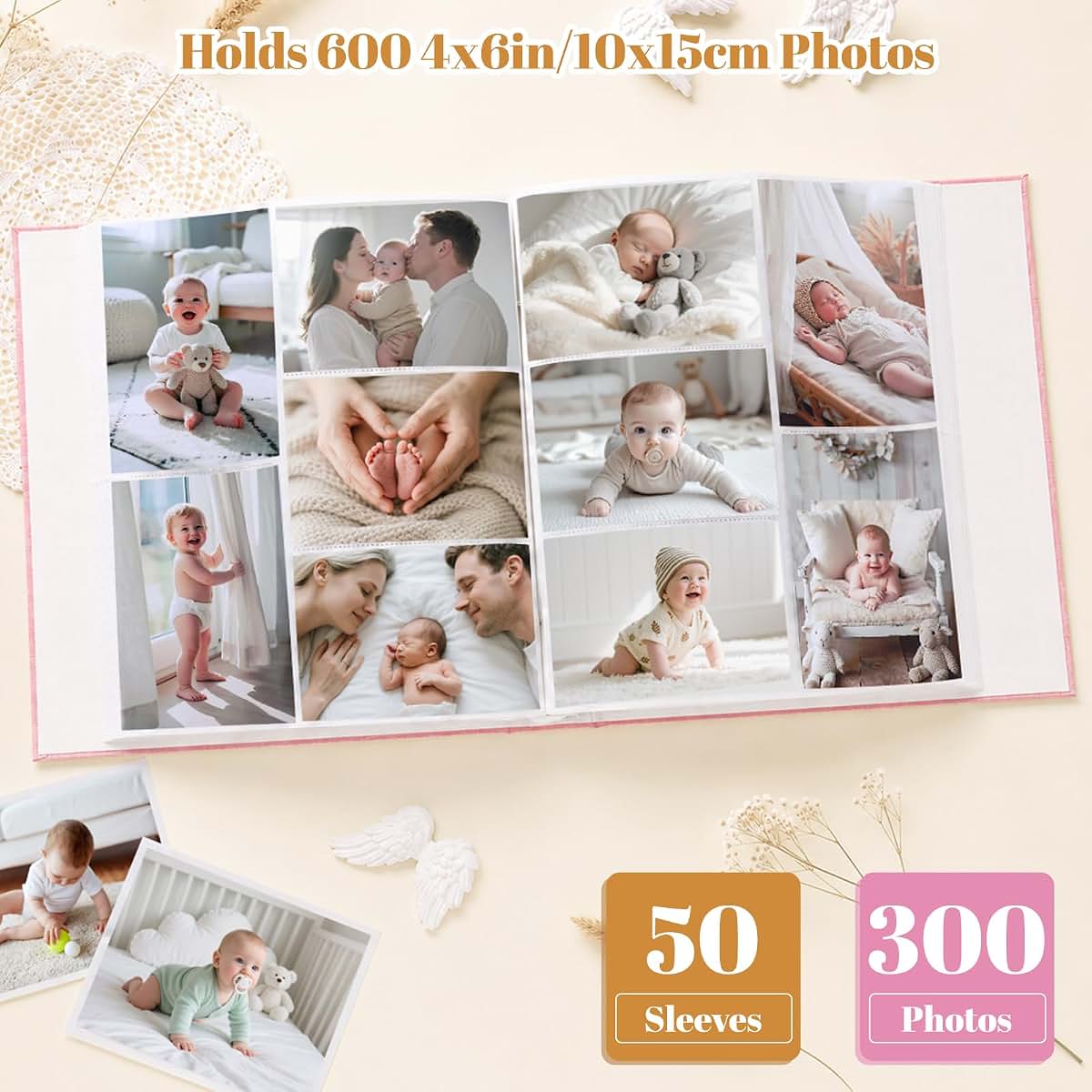 Early Minds Baby Photo Album 600 Pockets Linen Memory Book