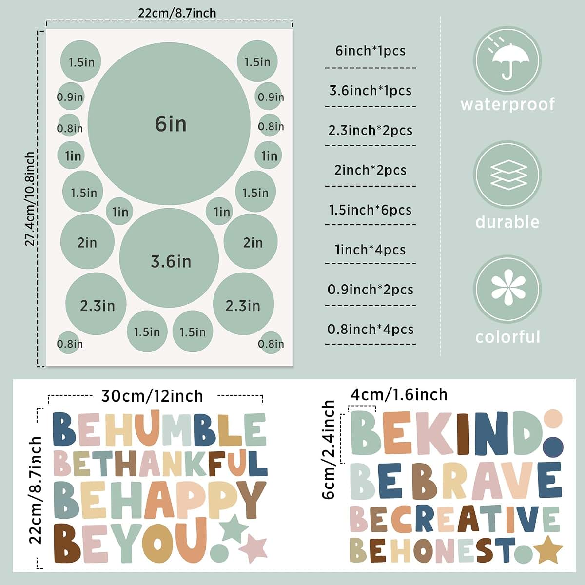 TaoBary 332 Pcs Polka Dot Wall Decals with Inspirational Phrases, Boho Peel and Stick Stickers for Nursery and Playroom